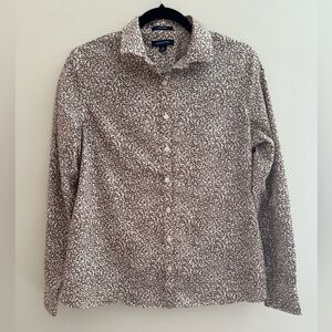 Lands' End Women’s No Iron Supima Button-Down Shirt Size 10 Brown Leopard Print